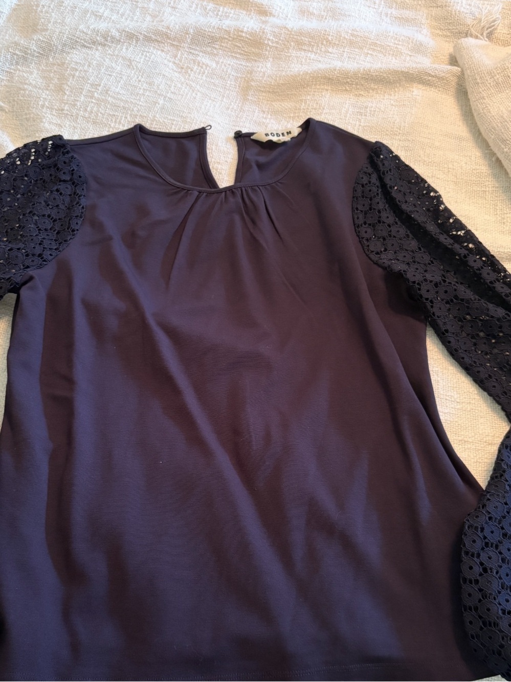 Boden Women’s Navy Long-Sleeve Lace Sleeve Top US size 10